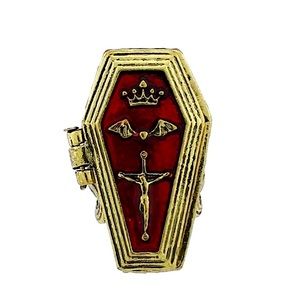 Crown Cross Coffin Casket Ring Locket New Jewelry Unisex Goth Spooky Creepy Bat